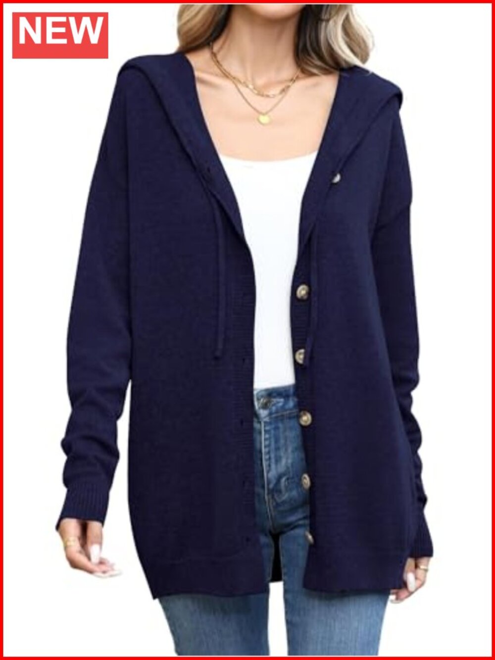 Oversized Button Down Hoodie Cardigan Long Sleeve Open Front Knit Cardigan